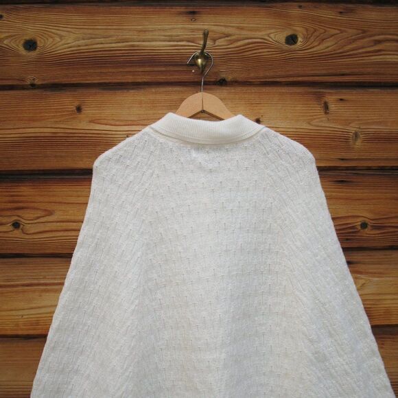 Vintage 60s Off White Ivory Sweater Poncho Cape S M L - Picture 6 of 7